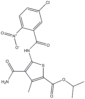 isopropyl 4-(aminocarbonyl)-5-({5-chloro-2-nitrobenzoyl}amino)-3-methyl-2-thiophenecarboxylate Struktur