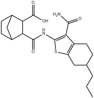 3-({[3-(aminocarbonyl)-6-propyl-4,5,6,7-tetrahydro-1-benzothien-2-yl]amino}carbonyl)bicyclo[2.2.1]heptane-2-carboxylic acid Struktur