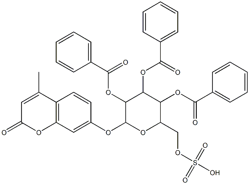 4,5-bis(benzoyloxy)-2-[(4-methyl-2-oxo-2H-chromen-7-yl)oxy]-6-[(sulfooxy)methyl]tetrahydro-2H-pyran-3-yl benzoate Struktur