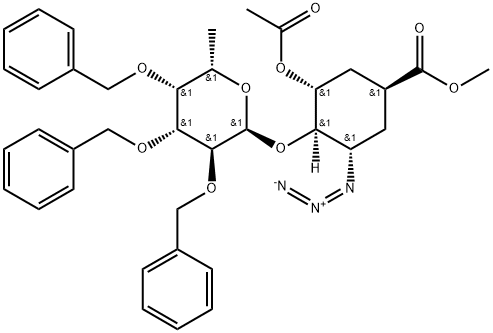 methyl (1S,3R,4R,5S)-3-acetoxy-5-azido-4-[(2,3,4-tri-O-benzyl-6-deoxy--L-galactopyranosyl)oxy]cyclohexanecarboxylate Struktur