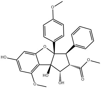 1H-Cyclopenta[b]benzofuran-2-carboxylic acid, 2,3,3a,8b-tetrahydro-1,6,8b-trihydroxy-8-methoxy-3a-(4-methoxyphenyl)-3-phenyl-, methyl ester, (1S,2S,3R,3aS,8bR)- Struktur