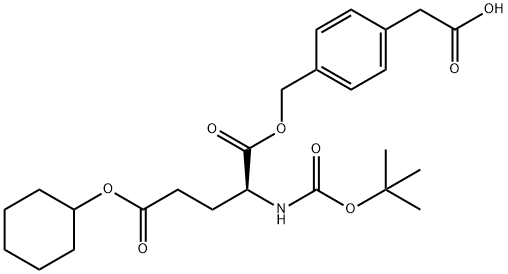 2-[4-({[(2S)-2-{[(tert-butoxy)carbonyl]amino}-5-(cyclohexyloxy)-5-oxopentanoyl]oxy}methyl)phenyl]acetic acid Struktur