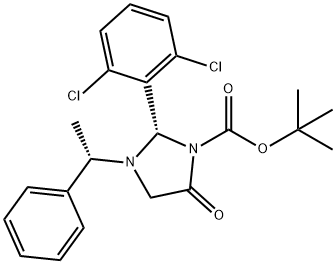 (S)-Boc-2-(2,6-dichlorophenyl)-1-((S)-1-phenylethyl)imidazolidin-4-one Struktur