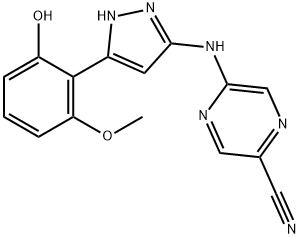 2-Pyrazinecarbonitrile, 5-[[5-(2-hydroxy-6-methoxyphenyl)-1H-pyrazol-3-yl]amino]- Struktur