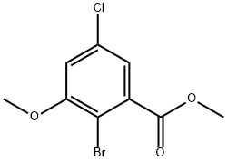 2-Bromo-5-chloro-3-methoxy-benzoic acid methyl ester Struktur