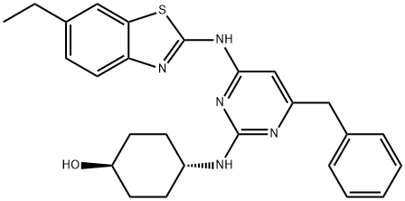 trans-4-[[4-[(6-Ethyl-2-benzothiazolyl)amino]-6-(phenylmethyl)-2-pyrimidinyl]amino]cyclohexanol Struktur