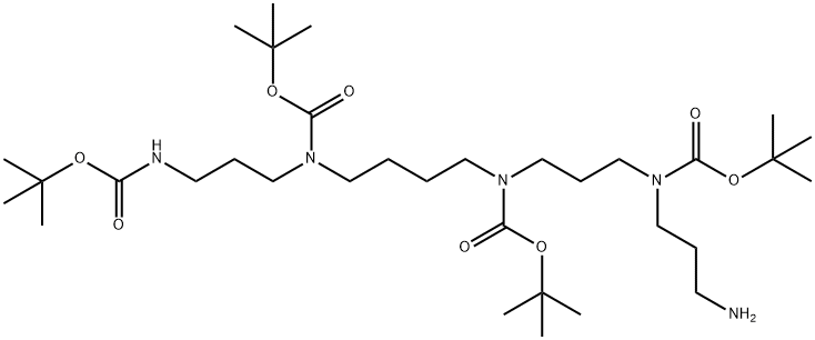 tert-Butyl (3-((3-aminopropyl)(tert-butoxycarbonyl)amino)propyl)(4-((tert-butoxycarbonyl)(3-((tert-butoxycarbonyl)amino)propyl)amino)butyl)carbamate Struktur