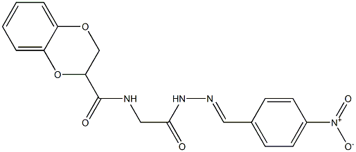 N-[2-(2-{4-nitrobenzylidene}hydrazino)-2-oxoethyl]-2,3-dihydro-1,4-benzodioxine-2-carboxamide Struktur