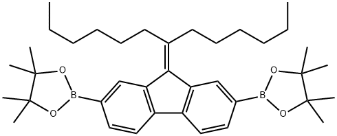 2,7-bis(4,4,5,5-tetramethyl-1,3,2-dioxaborolan-2-yl)-9-(1'-hexylheptylidene)fluorene Struktur