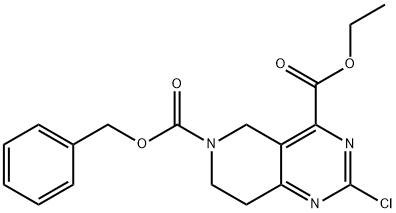 6-benzyl 4-ethyl 2-chloro-7,8-dihydropyrido[4,3-d]pyriMidine-4,6(5H)-dicarboxylate Struktur