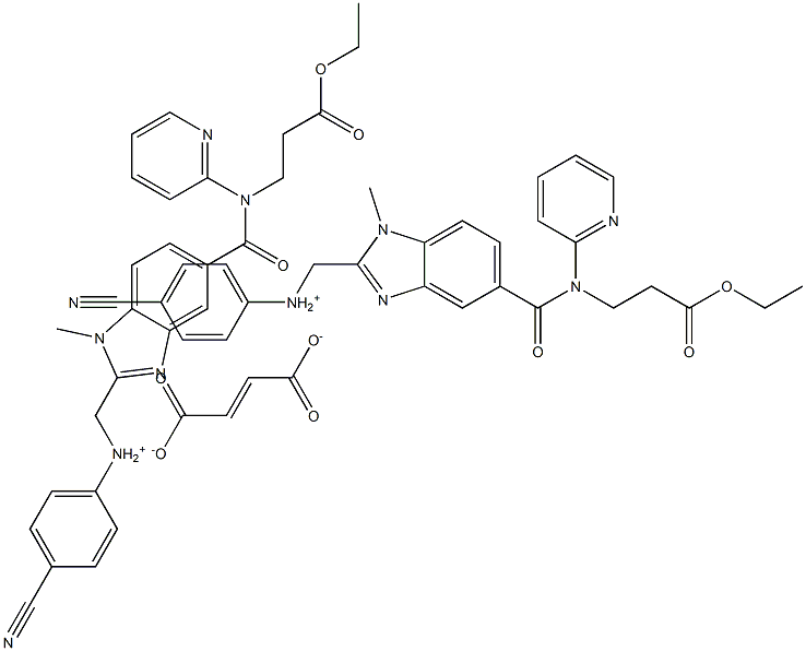 bis[4-cyano-N-({5-[(3-ethoxy-3-oxopropyl)(pyridin-2-yl)carbamoyl]-1-methyl-1H-benzimidazol-2-yl}methyl)anilinium] (2E)-but-2-enedioate Struktur