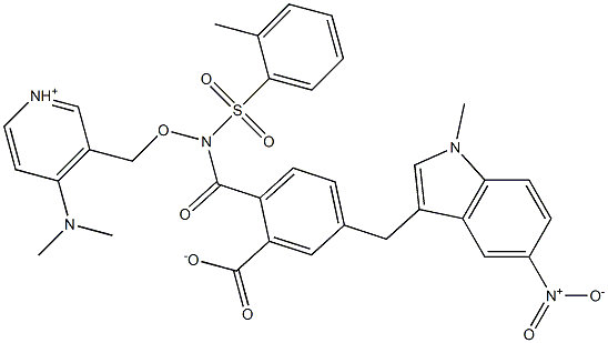 N-(4-dimethylaminopyridinium)-3-methoxy-4-(1-methyl-5-nitroindol-3-ylmethyl)-N-(o-tolylsulfonyl)benzamidate Struktur