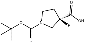 (R)-1-(tert-butoxycarbonyl)-3-fluoropyrrolidine-3-carboxylic acid Struktur