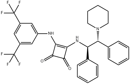 3-[[3,5-Bis(trifluoromethyl)phenyl]amino]-4-[[(1R,2R)-1,
2-diphenyl-2-(1-piperidinyl)ethyl]amino]-3-cyclobutene-1,
2-dione Struktur