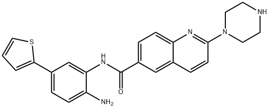 N-(2-amino-5-(thiophen-2-yl)phenyl)-2-(piperazin-1-yl)quinoline-6-carboxamide Struktur