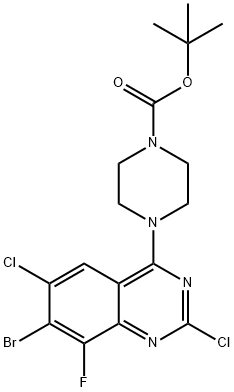 TERT-BUTYL 4-(7-BROMO-2,6-DICHLORO-8-FLUOROQUINAZOLIN-4-YL)PIPERAZINE-1-CARBOXYLATE Struktur