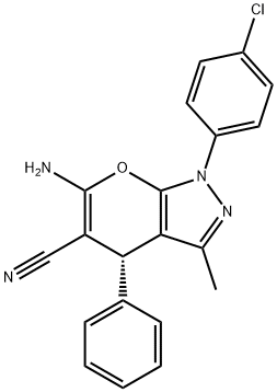 Pyrano[2,3-c]pyrazole-5-carbonitrile,6-amino-1-(4-chlorophenyl)-1,4-dihydro-3-methyl-4-phenyl-, (4S)- Struktur