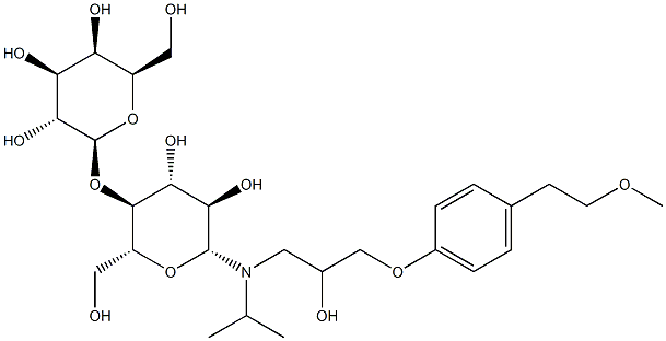 (2S,3R,4S,5R,6R)-2-(((2R,3S,4R,5R,6R)-4,5-dihydroxy-6-((2-hydroxy-3-(4-(2-methoxyethyl)phenoxy)propyl)(isopropyl)amino)-2-(hydroxymethyl)tetrahydro-2H-pyran-3-yl)oxy)-6-(hydroxymethyl)tetrahydro-2H-pyran-3,4,5-triol Struktur