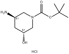 (3R,5R)-3-Amino-5-hydroxy-piperidine-1-carboxylic acid tert-butyl ester hydrochloride Struktur