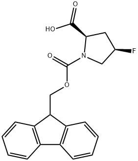 (2R,4R)-1-(((9H-fluoren-9-yl)methoxy)carbonyl)-4-fluoropyrrolidine-2-carboxylic acid Struktur