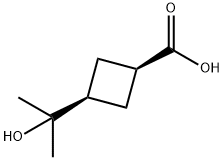 cis-3-(2-hydroxypropan-2-yl)cyclobutane-1-carboxylic acid Struktur