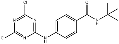 Benzamide, 4-[(4,6-dichloro-1,3,5-triazin-2-yl)amino]-N-(1,1-dimethylethyl)- Struktur