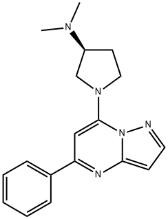 (3S)-N,N-Dimethyl-1-(5-phenylpyrazolo[1,5-a]pyrimidin-7-yl)-3-pyrroldinamine Struktur