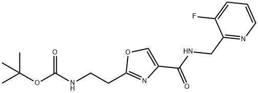 tert-butyl (2-(4-(((3-fluoropyridin-2-yl)methyl)carbamoyl)oxazol-2-yl)ethyl)carbamate Struktur