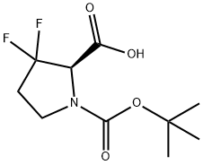 (R)-1-(tert-butoxycarbonyl)-3,3-difluoropyrrolidine-2-carboxylic acid Struktur