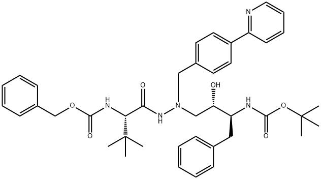 benzyl [(2S)-1-(2-{(2S,3S)-3-[(tert-butoxycarbonyl)amino]-2-hydroxy-4-phenylbutyl}-2-[4-(pyridin-2-yl)benzyl]hydrazino)-3,3-dimethyl-1-oxobutan-2-yl]carbamate Struktur