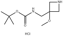 tert-butyl N-[(3-methoxyazetidin-3-yl)methyl]carbamate hydrochloride Struktur