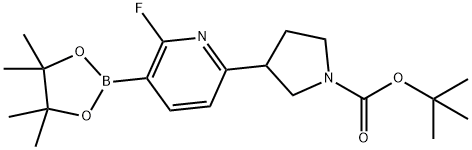 tert-butyl 3-(6-fluoro-5-(4,4,5,5-tetramethyl-1,3,2-dioxaborolan-2-yl)pyridin-2-yl)pyrrolidine-1-carboxylate Struktur