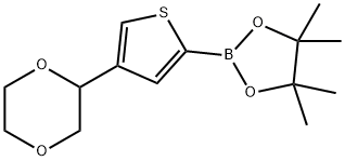 2-(4-(1,4-dioxan-2-yl)thiophen-2-yl)-4,4,5,5-tetramethyl-1,3,2-dioxaborolane Struktur