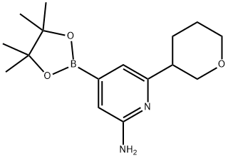 6-(tetrahydro-2H-pyran-3-yl)-4-(4,4,5,5-tetramethyl-1,3,2-dioxaborolan-2-yl)pyridin-2-amine Struktur