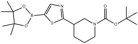 tert-butyl 3-(5-(4,4,5,5-tetramethyl-1,3,2-dioxaborolan-2-yl)thiazol-2-yl)piperidine-1-carboxylate Struktur