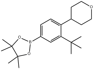 2-(3-(tert-butyl)-4-(tetrahydro-2H-pyran-4-yl)phenyl)-4,4,5,5-tetramethyl-1,3,2-dioxaborolane Struktur