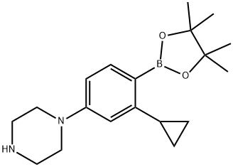 1-(3-cyclopropyl-4-(4,4,5,5-tetramethyl-1,3,2-dioxaborolan-2-yl)phenyl)piperazine Struktur