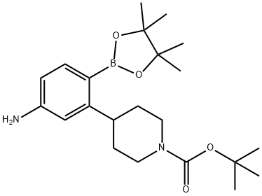 tert-butyl 4-(5-amino-2-(4,4,5,5-tetramethyl-1,3,2-dioxaborolan-2-yl)phenyl)piperidine-1-carboxylate Struktur