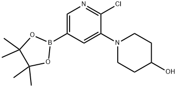 6-Chloro-5-(4-hydroxypiperidin-1-yl)pyridine-3-boronic acid pinacol ester Struktur