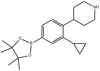 4-(2-cyclopropyl-4-(4,4,5,5-tetramethyl-1,3,2-dioxaborolan-2-yl)phenyl)piperidine Struktur