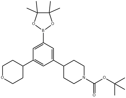 3-(4-Tetrahydropyranyl)-5-(N-Boc-piperidin-4-yl)phenylboronic acid pinacol ester Struktur