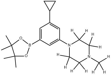 1-(3-cyclopropyl-5-(4,4,5,5-tetramethyl-1,3,2-dioxaborolan-2-yl)phenyl)-4-(methyl-d3)piperazine-2,2,3,3,5,5,6,6-d8 Struktur