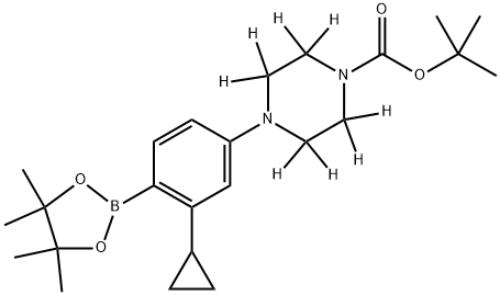 tert-butyl 4-(3-cyclopropyl-4-(4,4,5,5-tetramethyl-1,3,2-dioxaborolan-2-yl)phenyl)piperazine-1-carboxylate-2,2,3,3,5,5,6,6-d8 Struktur