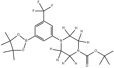 tert-butyl 4-(3-(4,4,5,5-tetramethyl-1,3,2-dioxaborolan-2-yl)-5-(trifluoromethyl)phenyl)piperazine-1-carboxylate-2,2,3,3,5,5,6,6-d8 Struktur