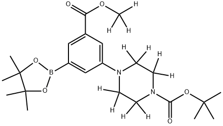 tert-butyl 4-(3-((methoxy-d3)carbonyl)-5-(4,4,5,5-tetramethyl-1,3,2-dioxaborolan-2-yl)phenyl)piperazine-1-carboxylate-2,2,3,3,5,5,6,6-d8 Struktur