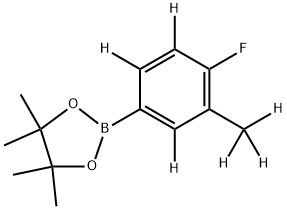 2-(4-fluoro-3-(methyl-d3)phenyl-2,5,6-d3)-4,4,5,5-tetramethyl-1,3,2-dioxaborolane Struktur