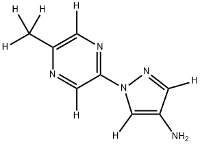 1-(5-(methyl-d3)pyrazin-2-yl-3,6-d2)-1H-pyrazol-3,5-d2-4-amine Struktur