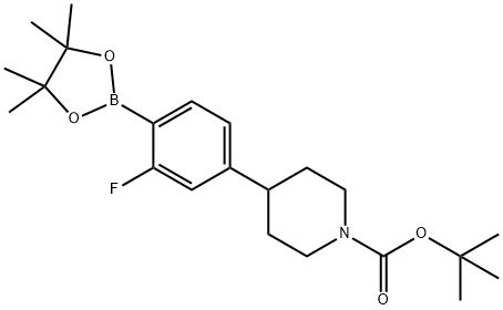 tert-butyl 4-(3-fluoro-4-(4,4,5,5-tetramethyl-1,3,2-dioxaborolan-2-yl)phenyl)piperidine-1-carboxylate Struktur