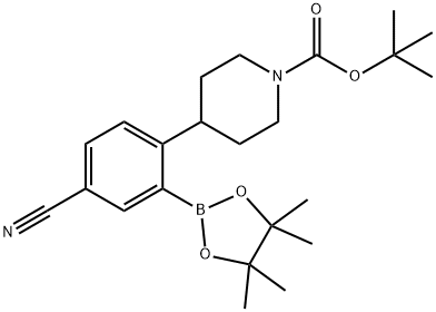 tert-butyl 4-(4-cyano-2-(4,4,5,5-tetramethyl-1,3,2-dioxaborolan-2-yl)phenyl)piperidine-1-carboxylate Struktur