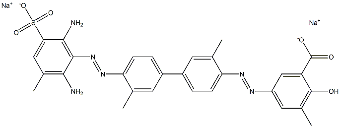 Benzoic acid, 5-[[4'-[(2,6-diamino-3-methyl-5-sulfophenyl)azo]-3,3'-dimethyl[1,1'-biphenyl]-4-yl]azo]-2-hydroxy-3-methyl-, disodium salt Struktur